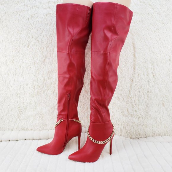 Red Thigh High Heel Boots - Picture 8 of 14